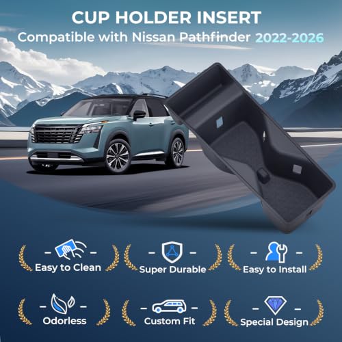 Image of Center Console Cup Holder Inserts for Nissan Pathfinder 2026 2025 2024 2023 2022, Interior Accessories TPE Car Cup Holders Covers Protector for 2022-2026 Pathfinder, Black