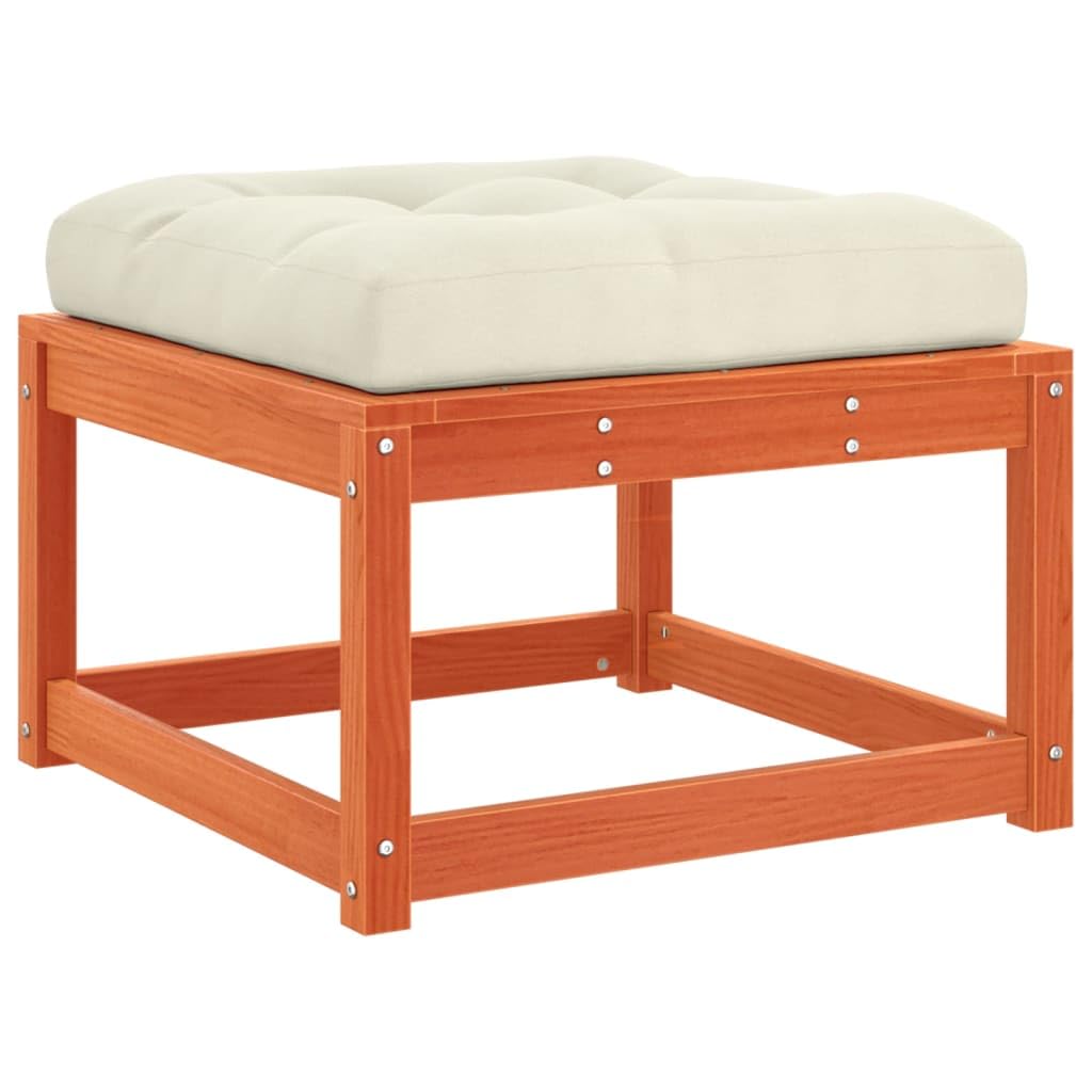 Taburete de jardín con cojín marrón cera de madera maciza de pino 83 x 73 x 78 cm, muebles de exterior resistente a la intemperie, para terraza, balcón, salón, acogedor y ahorra espacio