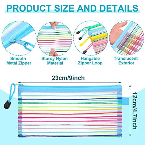 Image of Fainne 120 Pack Mesh Pencil Pouch Mesh Zipper Pouch 9 inch x 4.7 inch Pencil Case Bulk Multipurpose Cosmetics Toiletry Small Bag for Office Travel(Multicolored Stripes Colors)