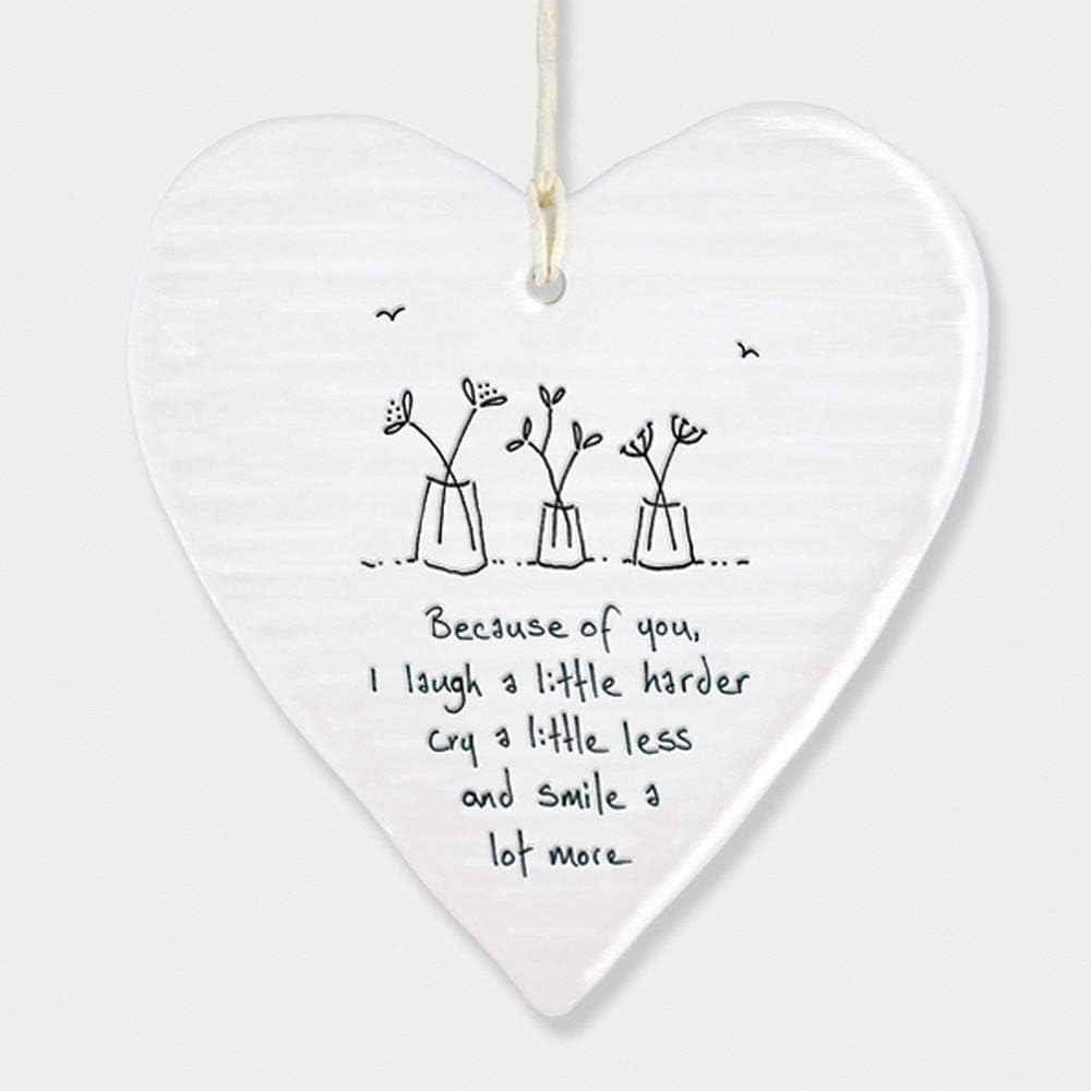 East Of India Hanging Heart Sentiment Gift Because Of You