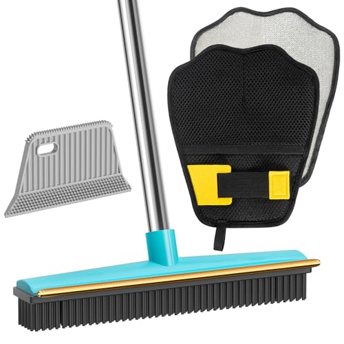 Image of Carpet Rake for Pet Hair Removal, 60 inch Long Handle Rubber Broom (3 Pack)