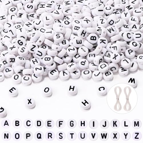 JOLCEEY 1000Pcs Acrylic Letter Beads for Bracelet & Necklace Making 7mm White Round Alphabet Beads for DIY Jewelry