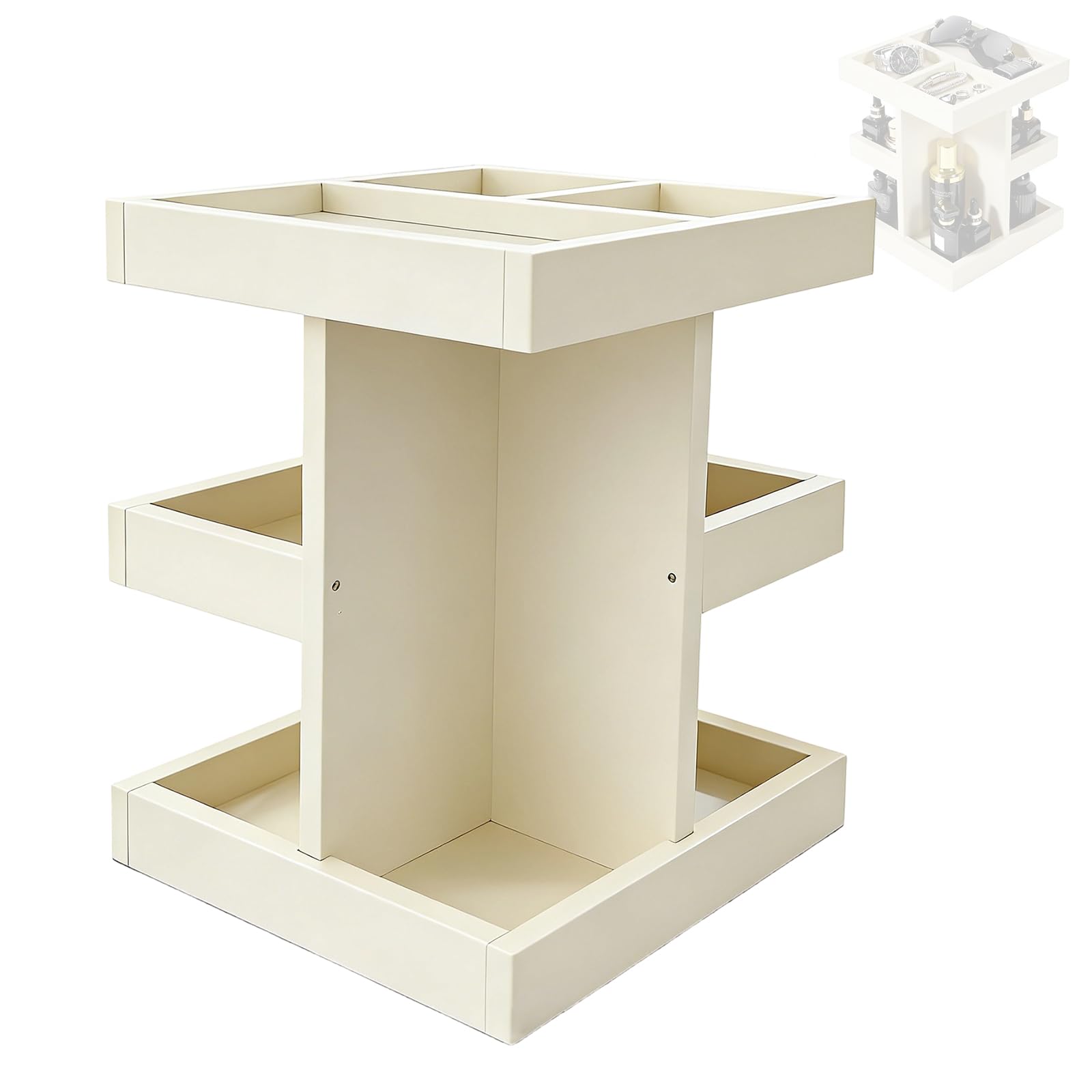 Msioytog Desktop Rotating Cosmetic Case with Spacious Shelves and Jewelry Rack Classification Makeup Box