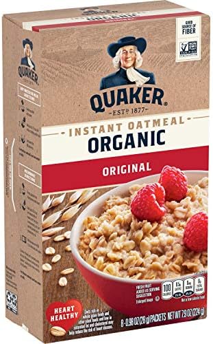 Quaker Instant Oatmeal, Organic Regular, 7.9 Oz (Packaging May Vary)