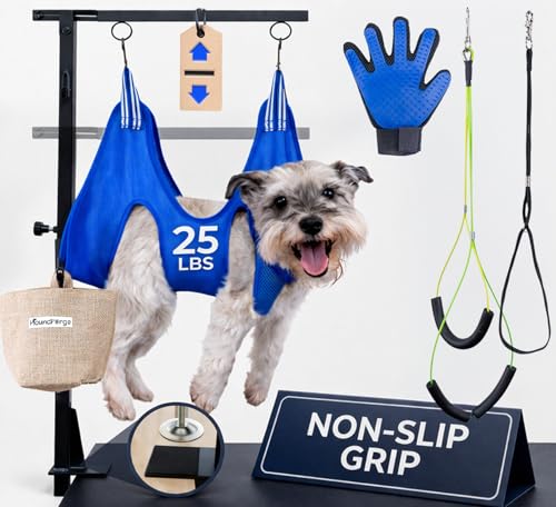 Dog Grooming Kit Adjustable Arm With Clamp: Height 26-40 Small Dog Sling For Nail Trimming Hammock no-sit Haunch Holder Leash Loops Glove Tool Hanging Full Home Pet Grooming Supplies Kit Cats