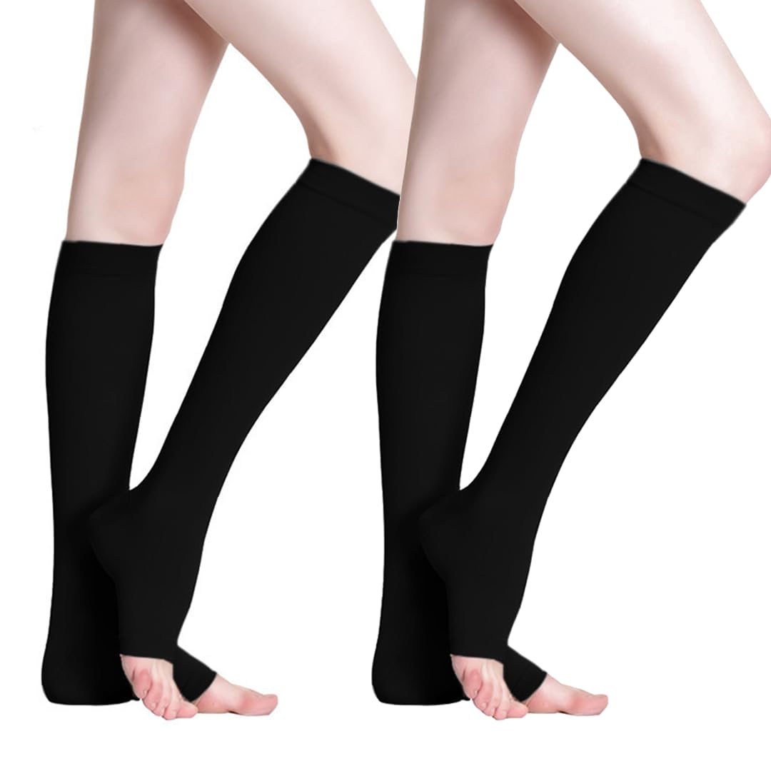 Calze BambooFlow a compressione punta APERTA | Calzini Gambaletti Contenitivi, Taglie Forti, Punta Aperta, Ideali per Gravidanza, Viaggi e Viaggi in Aereo