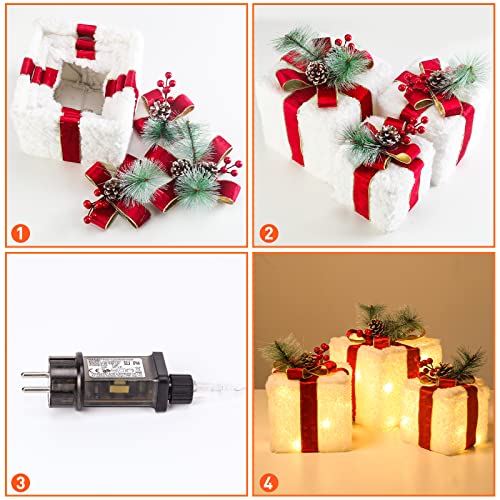 ELKTRY 3er Set LED Weihnachtsdeko innen, Geschenkboxen mit behaarter Textur – Ansicht 6