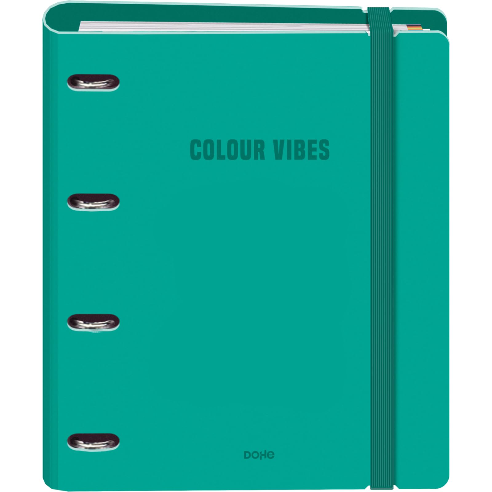 Dohe - Binder with Refill - 4-Ring Polyfoam Folder, A4 (28x32 cm), 100 Squared Sheets, Soft and Durable, Coloured Dividers, Extra Storage Pocket and Elastic Band - Colour Vibes Green
