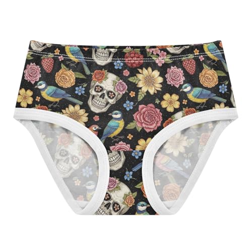 Joisal Cotton Toddlers Underwear Floral Vintage Skulls Birds Florals Panties for Girl Flower Briefs Kids Undies 2t