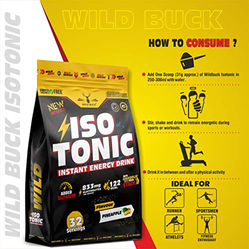 Image of WILD BUCK Isotonic Instant Energy Drink Formula,Extended Workout Electrolyte Energy Drink With Anabolic Stack 2:1:1 Bcaa,Monohydrate & L-Glutamine|833 Mg Electrolytes [32 Servings,Pine Apple],1 Count