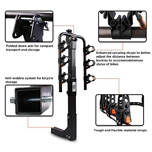 ZESUPER 3-Bike Rack Deluxe Locking Heavy Duty Bicycle Carrier for Cars, SUVS, Trucks, Vans and Minivans with a 2'' Hitch Receiver Rack Hitch Mount