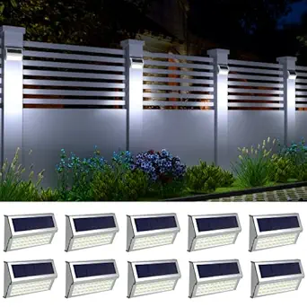ROSHWEY Solar Deck Lights Outdoor, Waterproof Step Lamps Stainless Steel Bright 30 LED Walkway Security Lights for Garden Fence Patio Pathway (Cool White Light, 10 Pack)