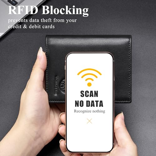 LUKZIJAES Genuine Leather Bifold Wallet for Men Rfid Blocking Large Capacity Vertical Wallets Mens with ID Window 15 Card Solts 2 Cash Pockets (Black)3