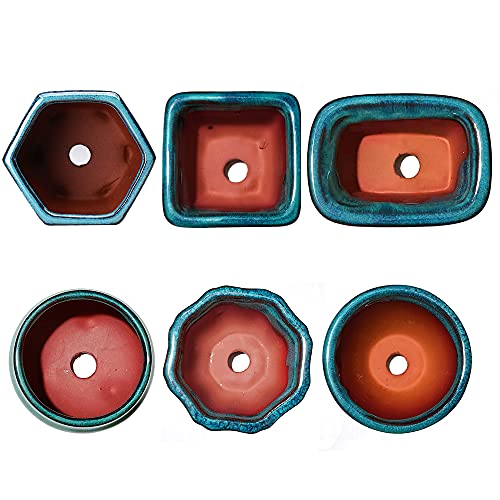 Yuemucao Set Of 6 Ceramic Succulent Flower Pot, Small Plant Flower Pot, Glazed Flower Pot + 6 Soft Drainage Nets #TOP15