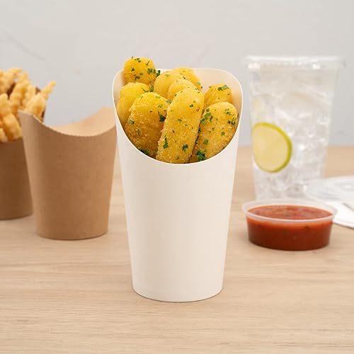 Miniatura 3 de Restaurantware Bio Tek - Recipientes para papas fritas de 16 onzas, 100 tazas desechables de charcutería, diseño inclinado, redondo, de papel