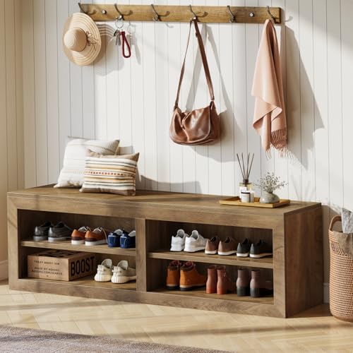 Tribesigns Shoe Storage Bench, 55.11-Inch Wood Entryway Bench with 4