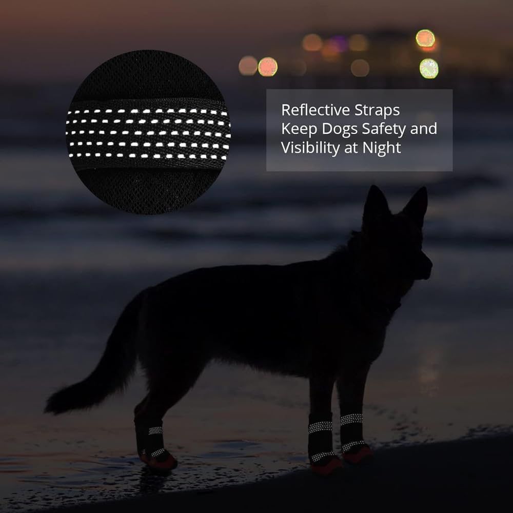 Lot de 4 Paires de Chaussures antidérapantes et imperméables pour Chiens de Petite et Grande Taille avec Sangles réfléchissantes pour la randonnée