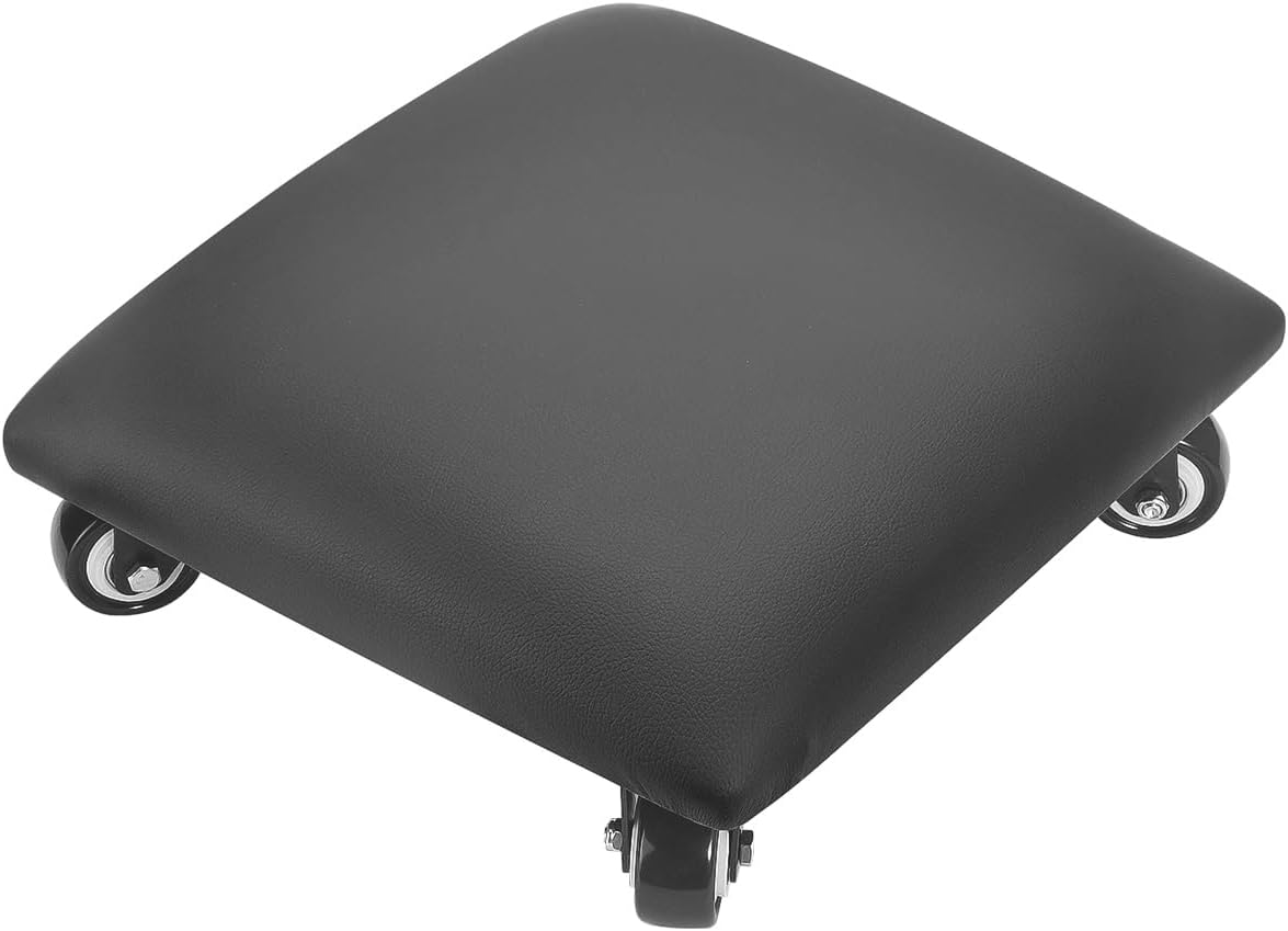Low Height Rolling Stool Low Roller Seat PU Leather Square Roller Seat Stool Low Rolling Chair for Home Office Fitness Garage (Black)