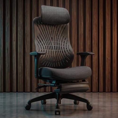 Image of DROGO Feather Node Premium Ergonomic Office Chair for Home & Work | FlexWeave Adaptive Backrest | Dynamic Lumbar Support | 5D Armrests | 4D Headrest | 135 Recline & Footrest - Black