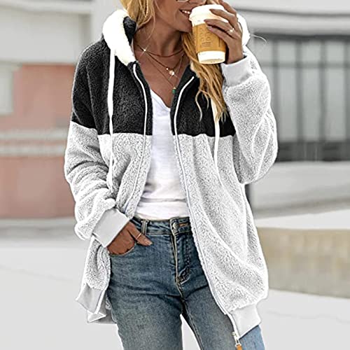 Fuzzy Fleece Jacket Women Oversized Zip up Colorblock Sherpa Hood Cardigans Coats Shaggy Fashion Winter Warm Outrwear4