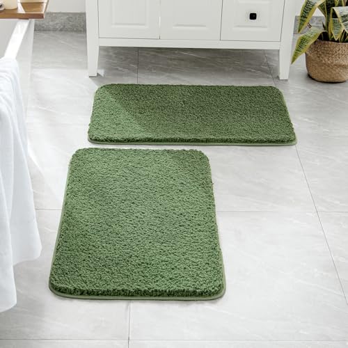 MIULEE Moss Green Bathroom Rugs Set 2 Piece, Soft Absorbent