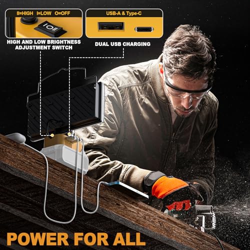 Image of MtiolHig 2Pcs Cordless LED Work Light Compatible with Dewalt 20V Battery, 145W 14500Lumens Flood Light Gifts for Men with USB&Type-C Charging for Workshop, Garage, Camping, Jobsite(Tool Only)