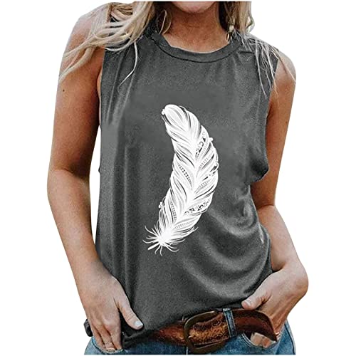 Womens Tank Tops Summer Trendy Sleeveless Shirts Feather Graphic Tees Cute Junior Tops Crewneck Blouse Comfy Tunic Vests