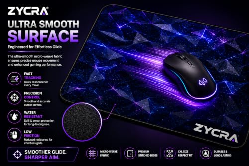Image of ZYCRA Gaming Mouse Pad Large Extended Desk Mat | Waterproof Smooth Surface, Anti-Slip Rubber Base, Stitched Edges, Black Mouse Pad for Office, Work from Home & Gaming (3D Diamond Gaming Mat)