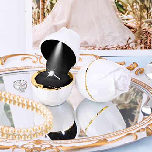 Isuperb Rose Shape Ring Box Led Ring Case Jewelry Box For Proposal Engagement Wedding Anniversary Valentines Birthday Gift (White) #TOP3