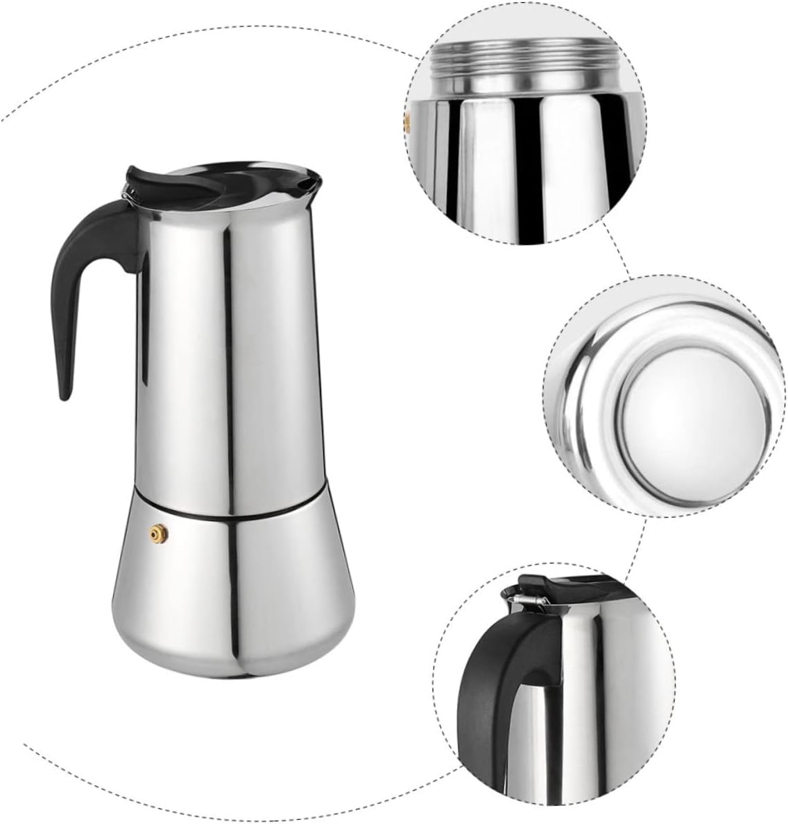 Mobestech 2pcs Stainless Steel Espresso Coffee Maker Cup Portable Pot for Home and to Use -scald Handle Suitable for Various Stovetops