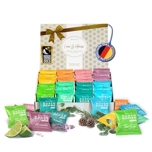 WALTZ 7 Original Duschbomben, 32 Stück Monatspackung Aromatherapie, Mama Muttertagsgeschenk, Wellness Geschenkset für Frauen, Männer, Geburtstagsgeschenk Freundin, Mama