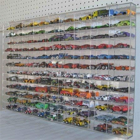 Hot 1/64 Scale Matchbox Wheels Display Case Diecast Model Cars Wall Cabinet Rack Showcase with 108 Compartment, Clear, UV Protect 21 X 32 X 2 inches