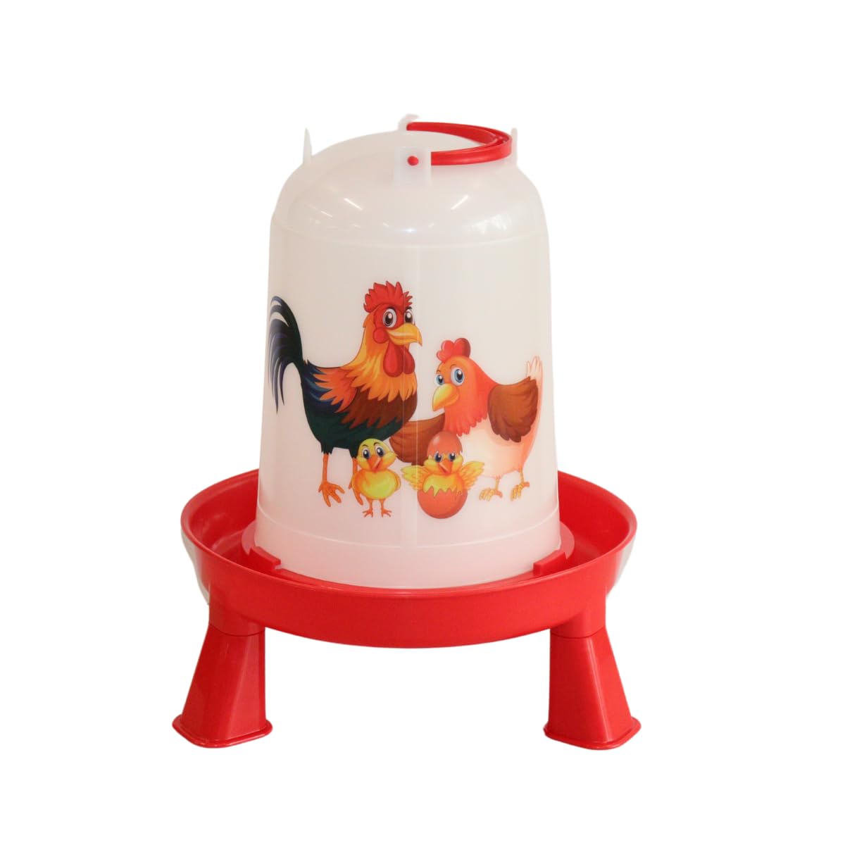 Little Giant® Plastic Poultry Waterer - Chicken Drinker with Twist Lock Base and Removable Legs - Cartoon Illustrations - Fits Up to 5 Quarts of Water (Red, 3 Quart)