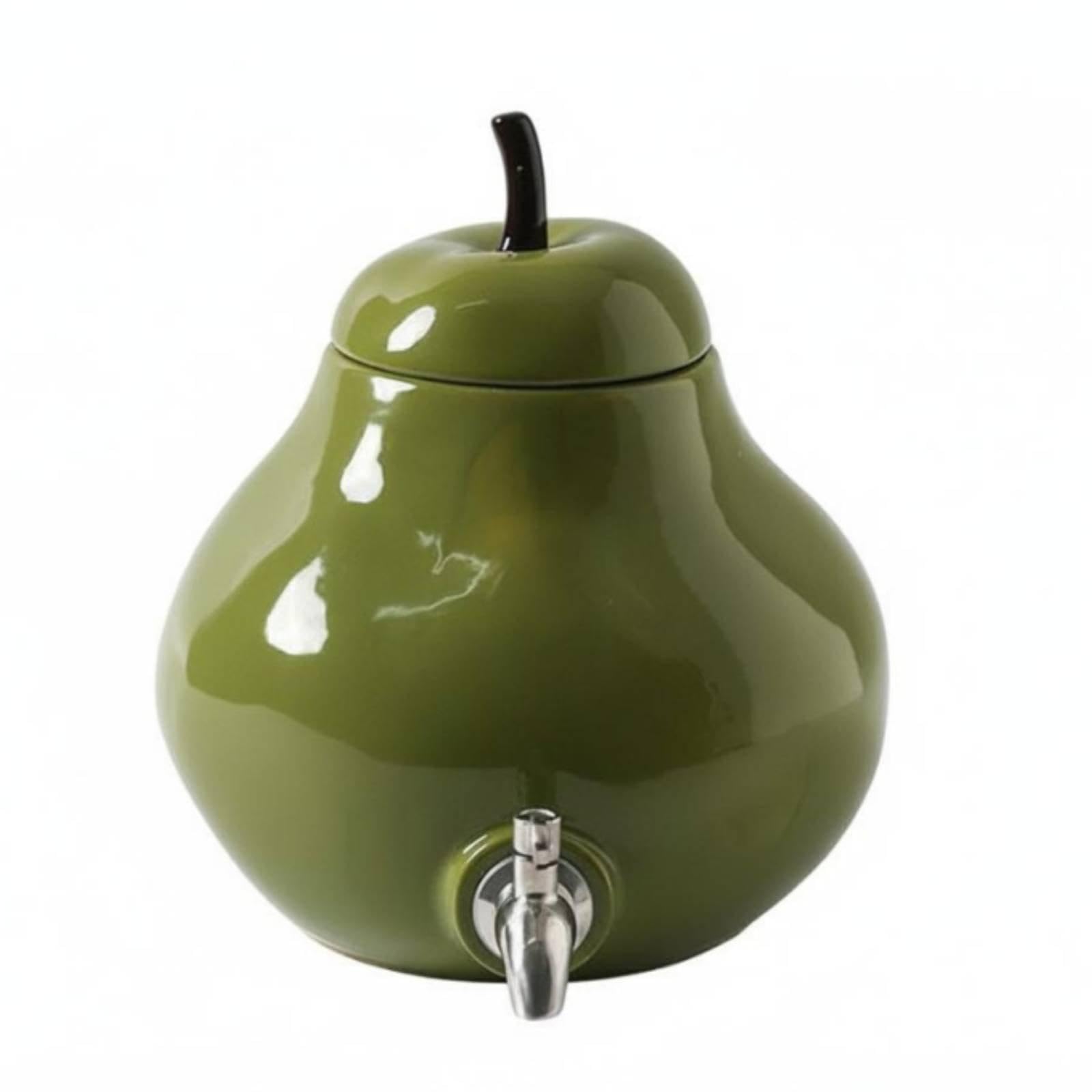 Pear Shaped Beverage Dispenser Large Capacity Cold Drink Pitcher with Spigot High-Temperature Resistant Botanical-Themed Design Water Jug Green 4L-picture-29