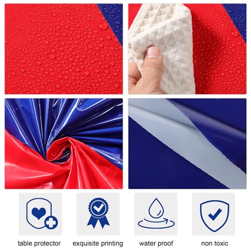 Image of Remagr 3 Pcs Round Plastic Tablecloth 84 Inch Disposable Tablecloth Party Table Cover for Graduation Wedding Birthday Retirement Decoration (Blue,Red)