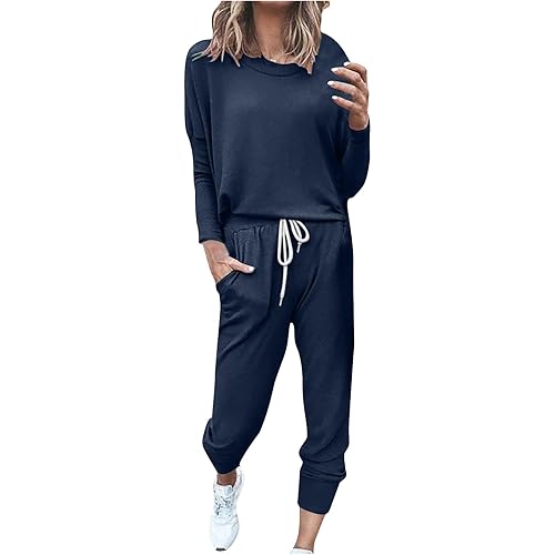 Womens Fall Sweatsuits 2024 2 Piece Lounge Sets Trendy Color Block Pullover Top Jogger Clothes Tracksuit Set Outfits