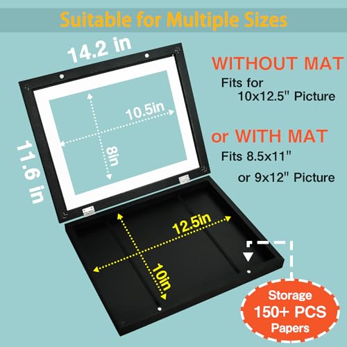 Layway Art Frames with Stand for Kids Artwork,Front Opening Holds 150 Drawings,10x12.5 with or without Mat Picture Display for Children Art Projects School Home Office (Black-10x12.5-2 Pack)