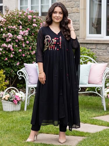 Image of INDO ERA Women's Pure Cotton Embroidered Thread Work Kurta & Pant with Dupatta Set (IEAI13046)
