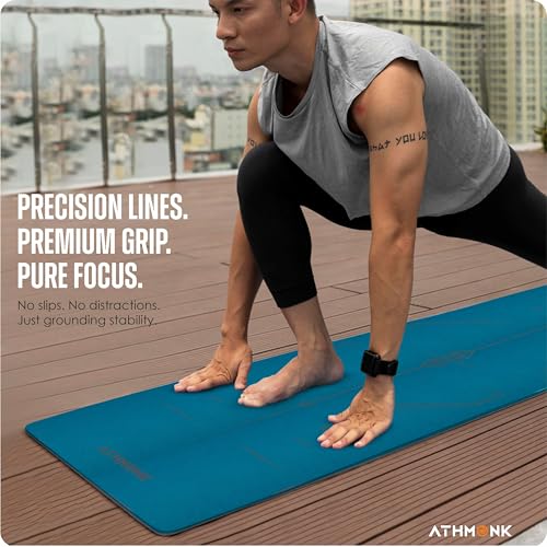 Image of Dual Colour TPE Pro Yoga Mat for Woman and Man with Alignment Guide Lines | Home Gym Equipment Exercise Mats for Workout | 6mm Thick Anti Slip Mat for Kids | Big Size with Cover Bag, Teal