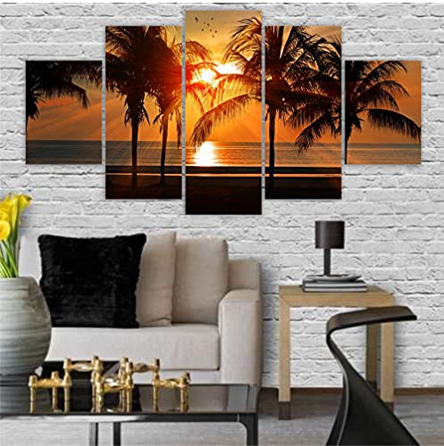 Quadro Decorativo Coqueiro Praia Por Do Sol Areia Mar Sala