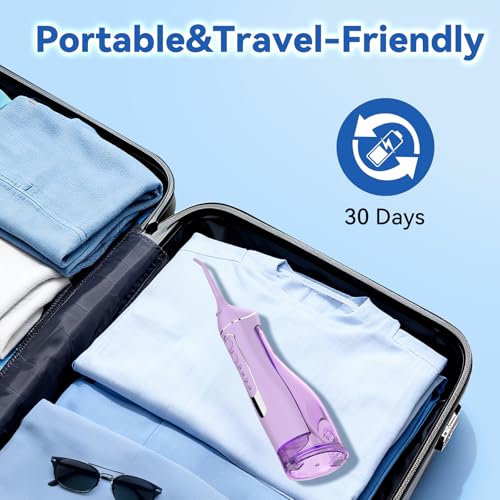 Image of Cordless Portable Water Flosser with 300ML Tank: Rechargeable Oral Irrigator with 5 Tips for Travel, Braces Care and Sensitive Gums, IPX7 Waterproof Teeth Cleaning Device(Purple)