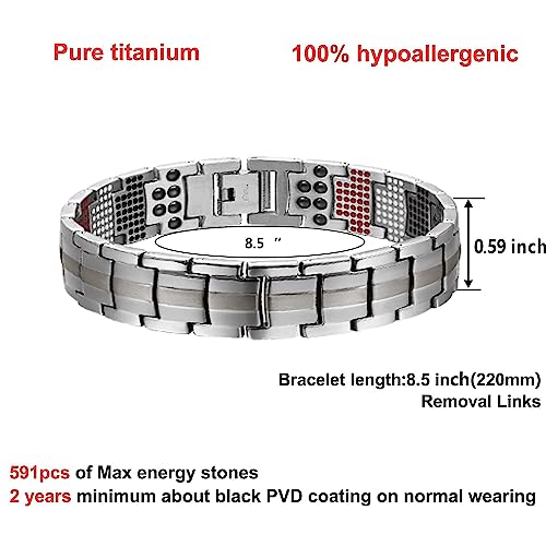Uswel Titanium Bracelet For Men Black Pvd Coating 591Pcs Minerals Magnetic Bracelet For Men (Silver) #TOP1