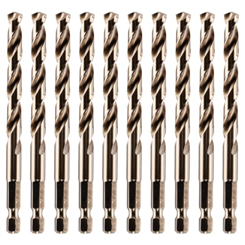 Image of Rennie Tools - Box Of 10 x 7mm Hex Shank HSS Gold Cobalt Jobber Drill Bit For Stainless Steel, Hard Metals, Aluminium, Cast Iron, Copper. Twist Drill Bit Sets. 7mm Drill Bits Metric Drill