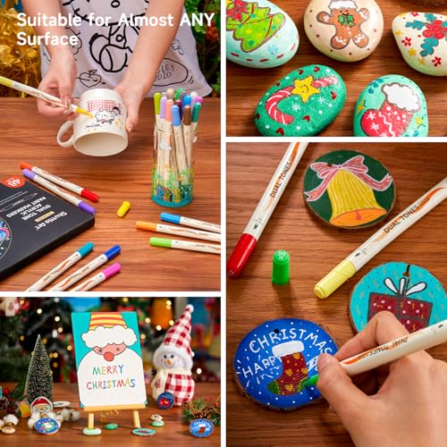 Image of Shuttle Art 48 Colors Dual Tone Acrylic Paint Markers, 24 Pack Acrylic Paint Pens Set for Rock Painting, Ceramic, Wood, Canvas, Glass, Stone, Fabric, Card Making, DIY Football Crafts