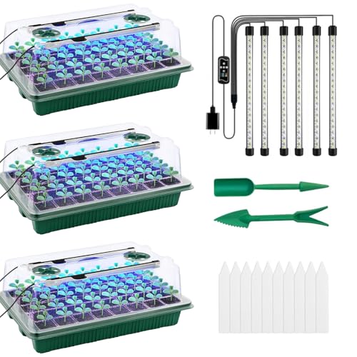 Invernadero Para Cultivo Interior - Conjunto de 3 Macetas de 120 Celdas Con Lámpara Para El Crecimiento de Plantas y Germinación de Semillas