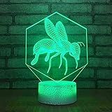  YDBDB Wohnkultur Schlafzimmer 3D Led Bienen Modellierung Tischlampe 7 Farbwechsel Insekten Nachtlichter Baby Gradientenbeleuchtung Schlaf Geschenke Fernbedienung