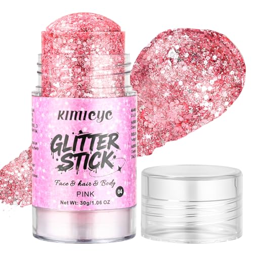 Pink Hair Face Body Glitter Stick for Sparkling Makeup Holographic Chunky Mermaid Sequins Fairy Glitter Stick for Singer Concerts Mardi Gras Outfit Rave Accessories 1.06 oz #4