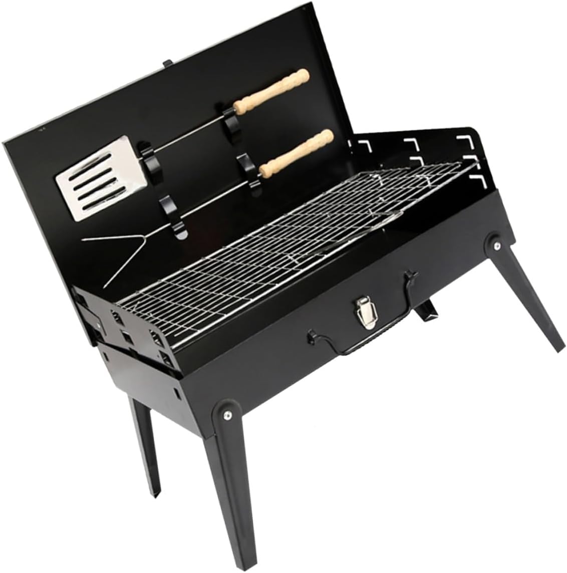Portable Outdoor Bbq Grill Folding Camping Barbecue Stove with Accessories 44x27x47cm Compact Lightweight for Picnic Hiking Tailgating