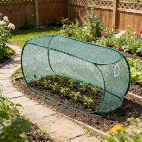 Pop-Up Garden Mesh Net Cover Foldable Plant Protection Tent Greenhouse Netting for Vegetables Herbs & Potted Plants Anti-Bird Insect & Sun Protection (1Pcs)