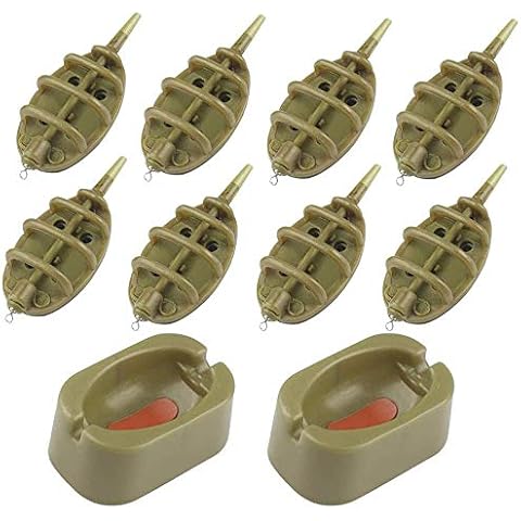 Kingrun 10 Pieces Fishing Inline Feeders, Feeders and Moulds, Fishing Inline Method Feeder with Quick Release Mould, Flat Method Feeder, for Carp Fishing 15g 20g 25g 35g 30g 40g 50g 60g (Brown) Cover
